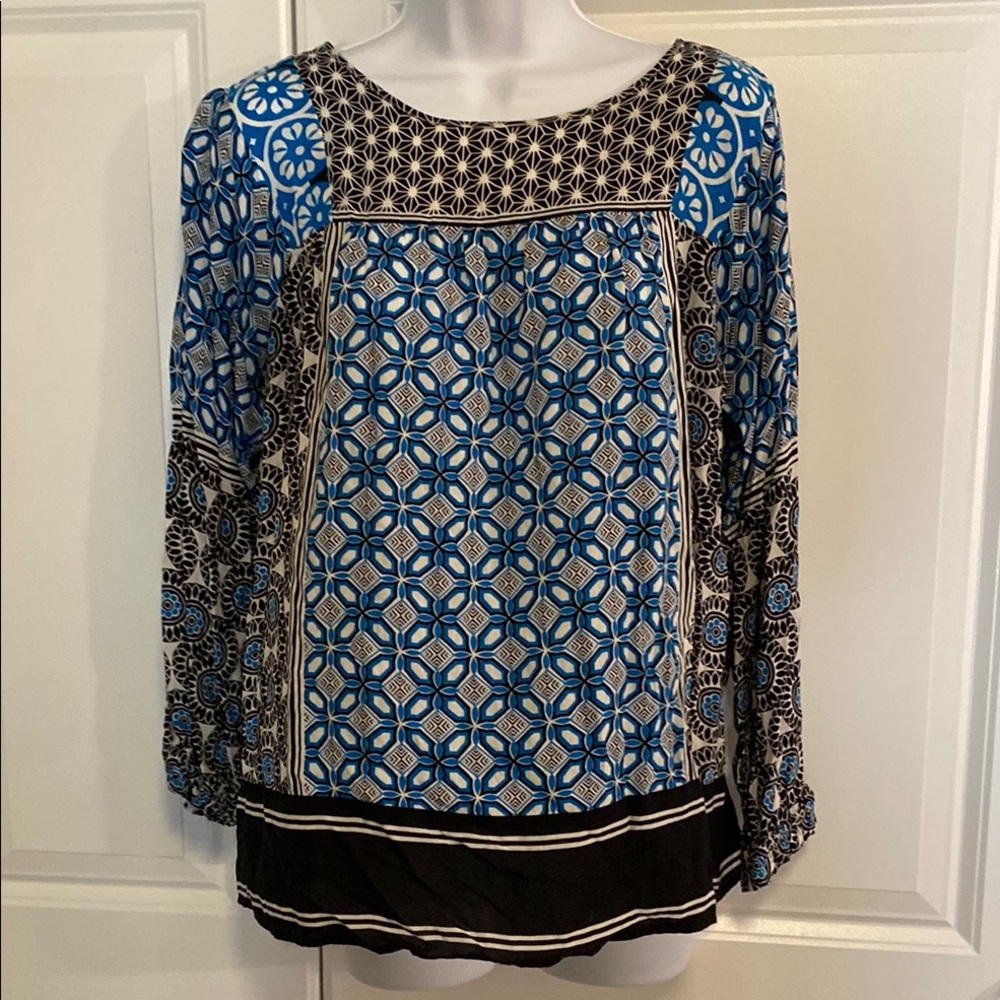 LOFT Blue and Black Boxy 3/4 Sleeve Blouse